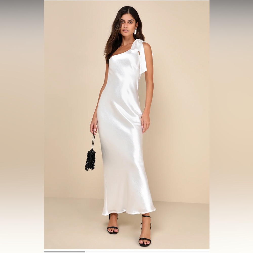 Lulu's Elegant White One-Shoulder Dress